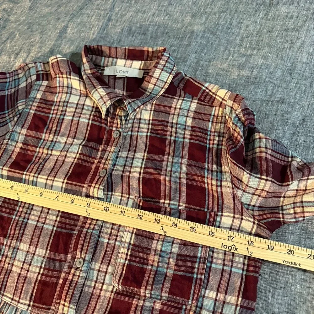 Loft Plaid Tiered Pocket Button Long Sleeve Shirt Dress 572043 Womens sz Medium - Picture 8 of 9